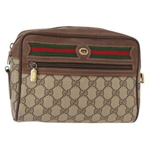 Authentic GUCCI GG Supreme Web Sherry Line Shoulder Bag PVC Beige 56 02 087